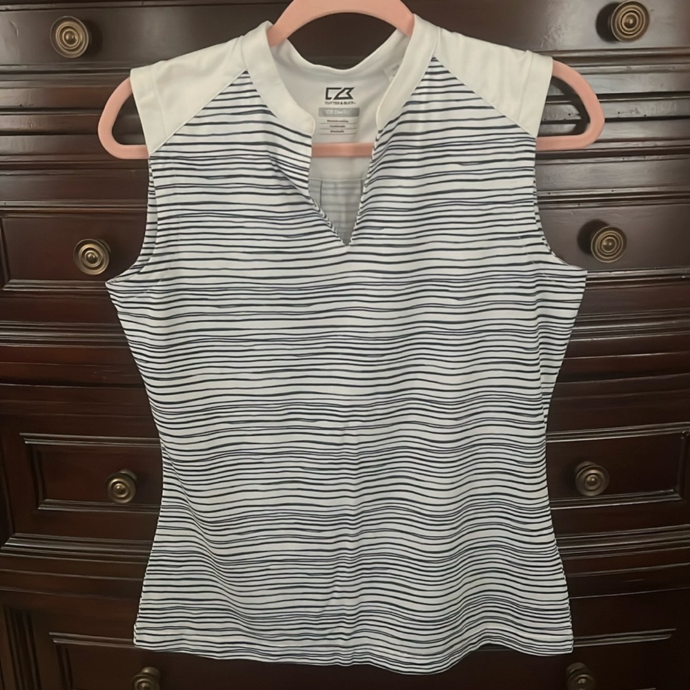 Cutter & Buck White and Navy Striped Golf Tank Top
